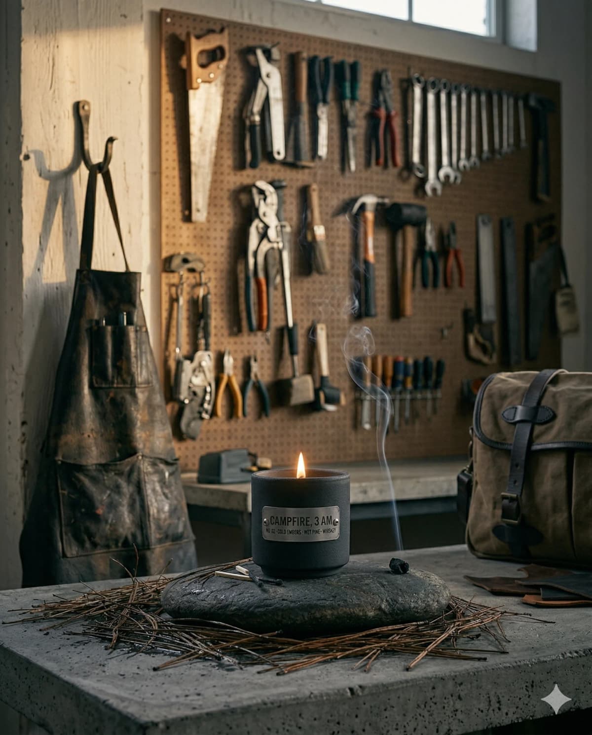 Campfire, 3 AM — No. 02 · cold embers, wet pine, whiskey